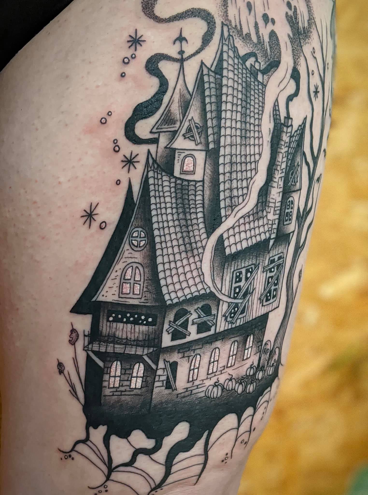 Tattoo uploaded by Tony Loden Bigg Tone • Haunted mansion sleeve, 90%  freehand • Tattoodo